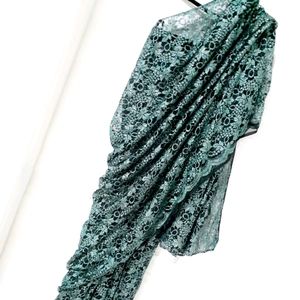 Dark Green Lace on Black Net Pre-Pleated Saree